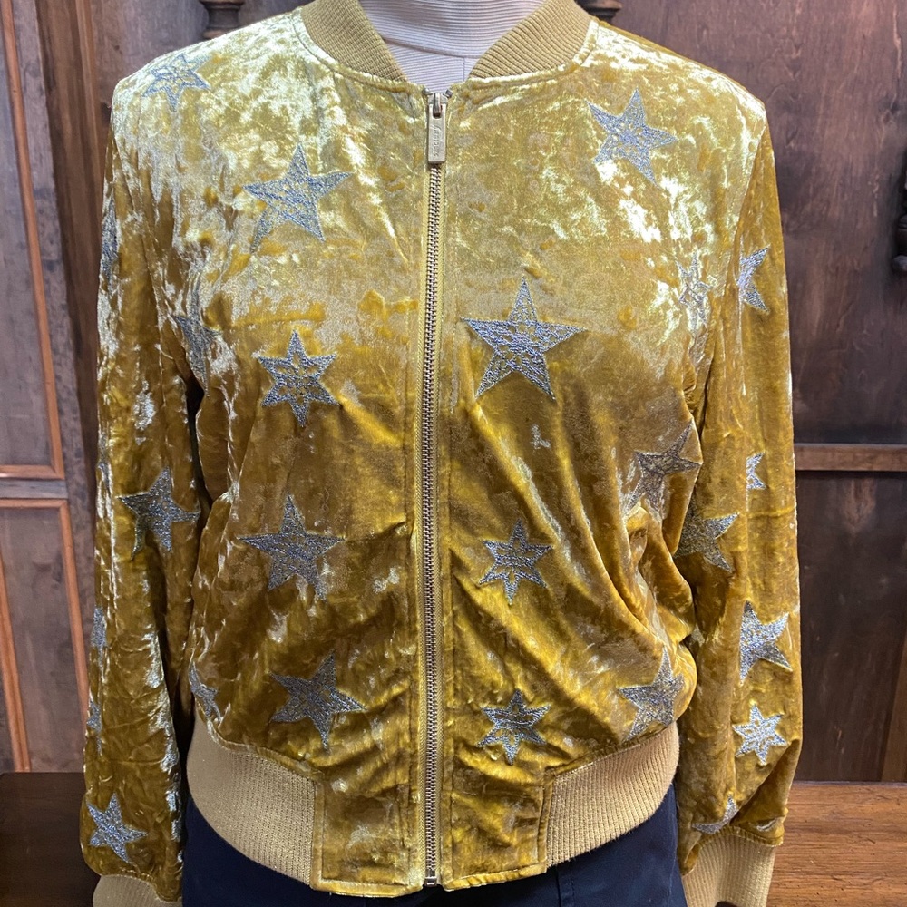 Sanctuary Gold Velvet Star-Patterned Women's Jacket